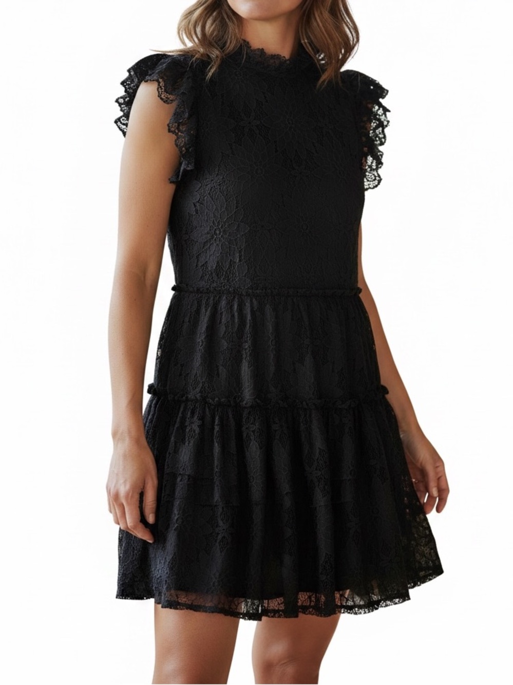 Anthropologie Blue Tassel Lace Mini Dress